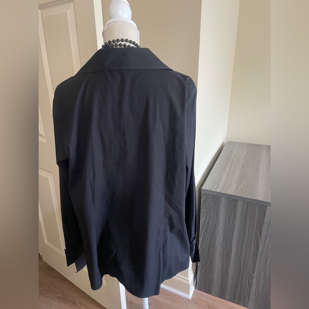 Talbots Woman Black Long-sleeve Collared Button-up 16W Cotton Machine Wash & Dry - Picture 2 of 7